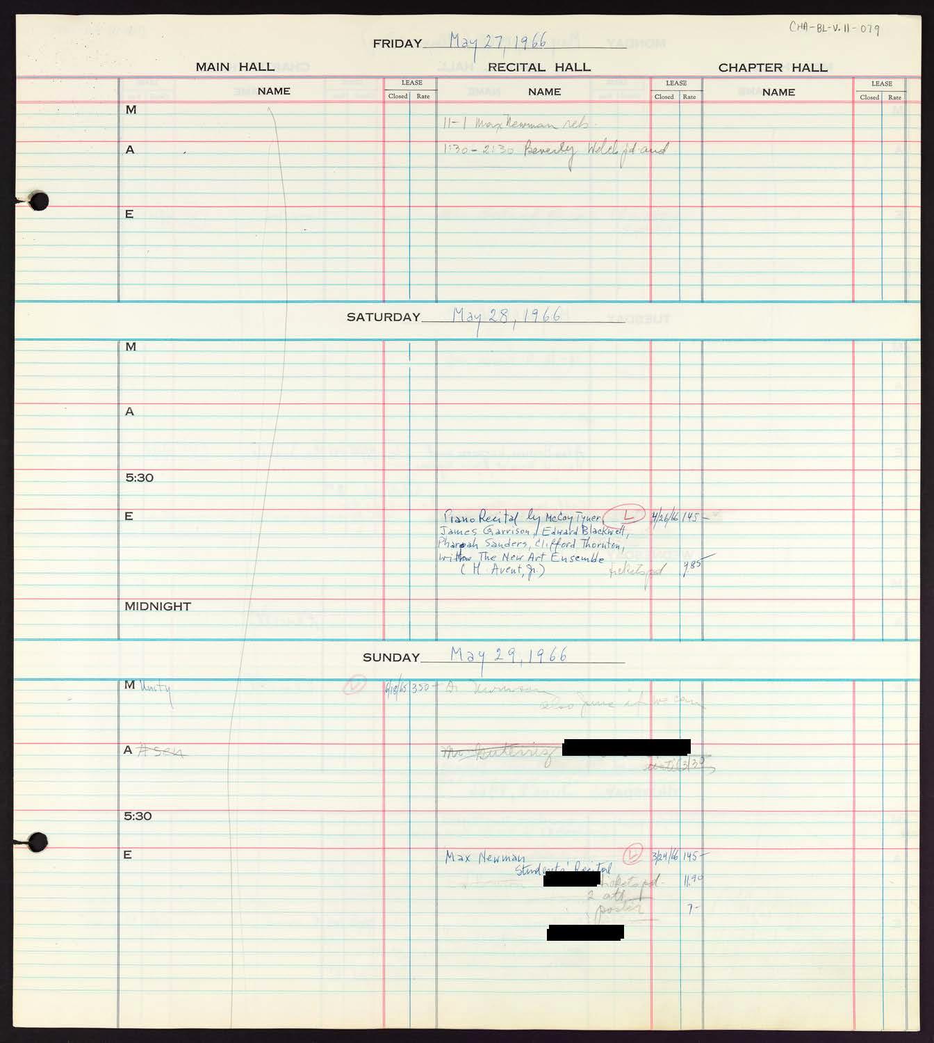 Carnegie Hall Booking Ledger, volume 11, page 79