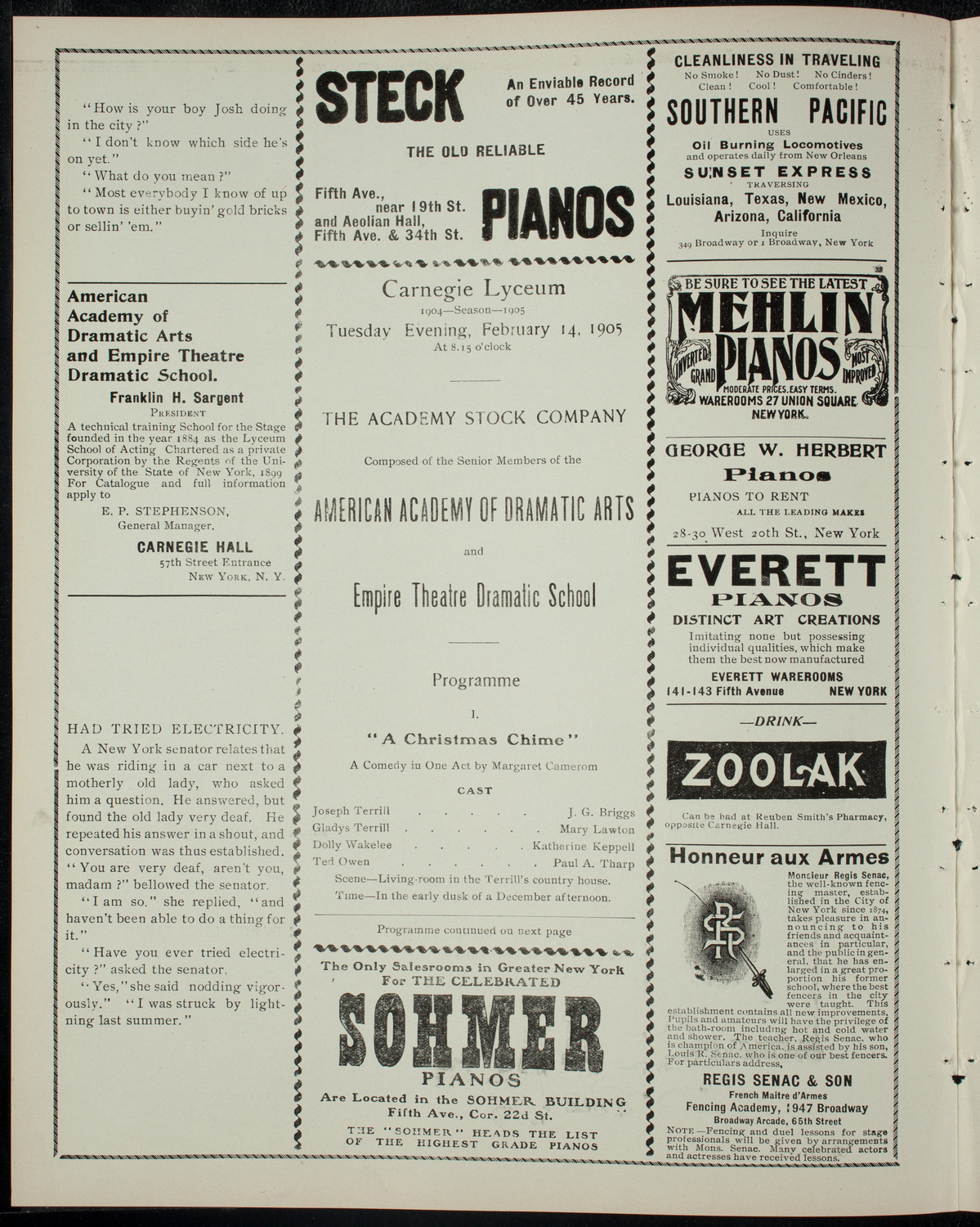 Academy Stock Company of the American Academy of the Dramatic Arts/Empire Theatre Dramatic School, February 14, 1905, program page 2