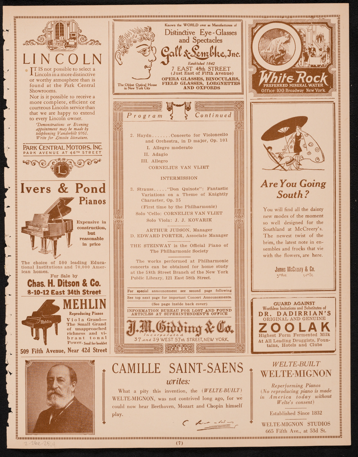 New York Philharmonic, February 26, 1925, program page 7