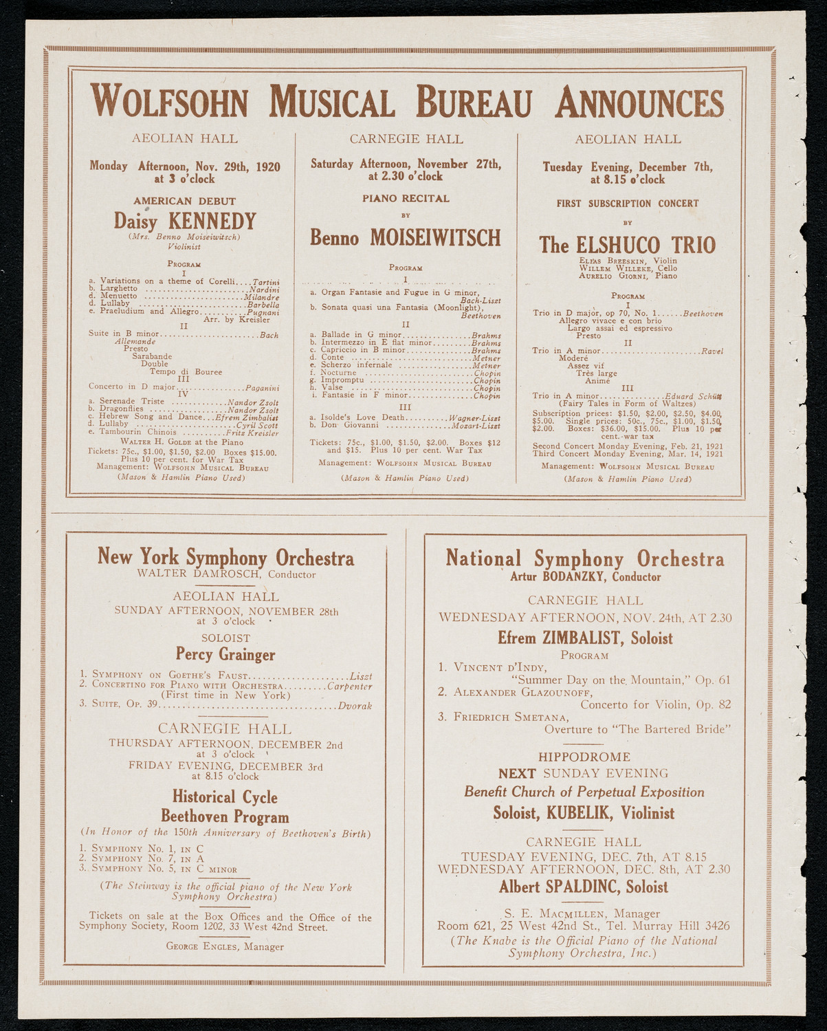 National Symphony Orchestra, November 23, 1920, program page 8