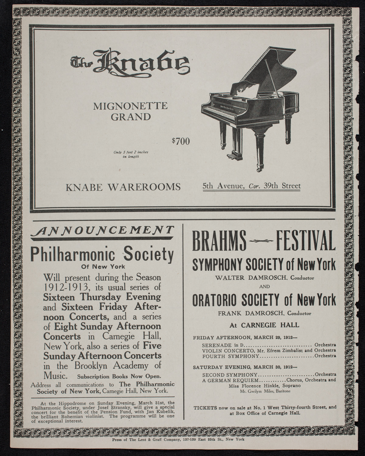 Brahms Festival: New York Symphony Orchestra, March 27, 1912, program page 12