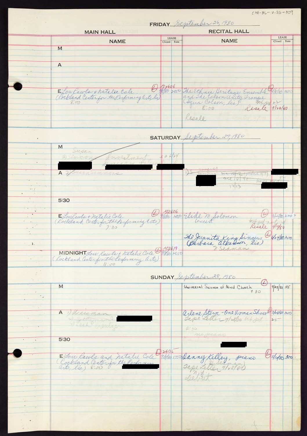 Carnegie Hall Booking Ledger, volume 26, page 9