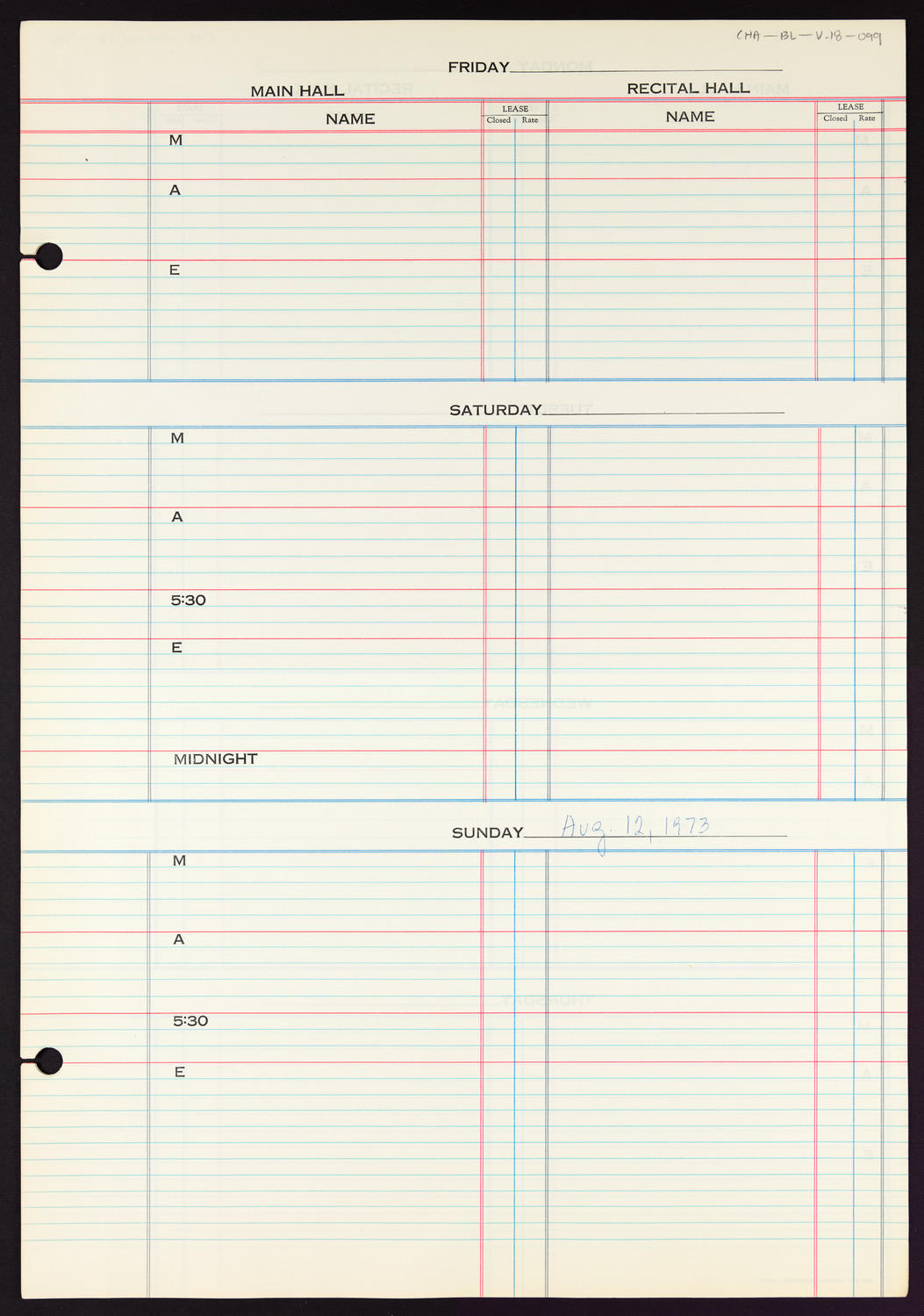 Carnegie Hall Booking Ledger, volume 18, page 99