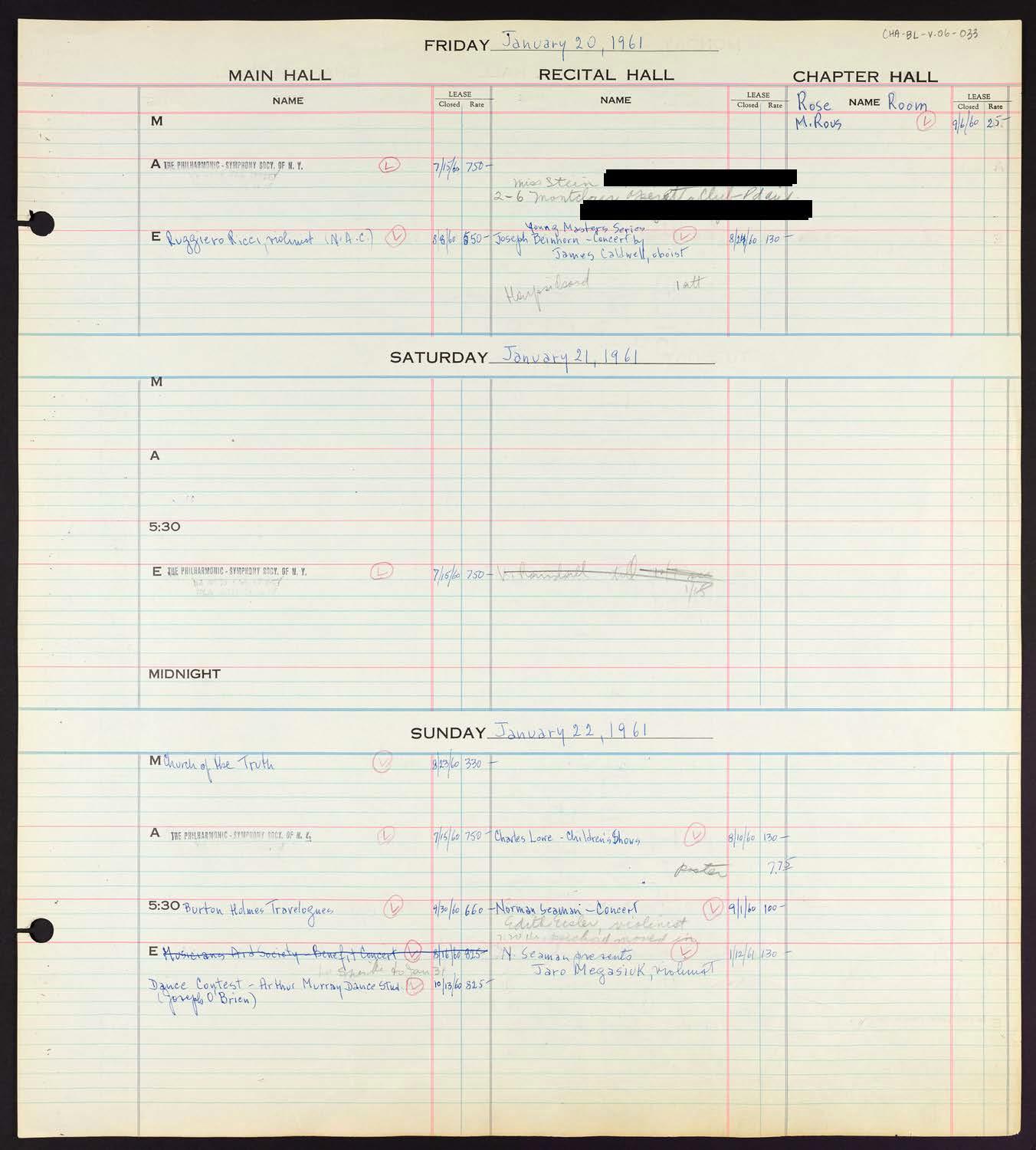 Carnegie Hall Booking Ledger, volume 6, page 33