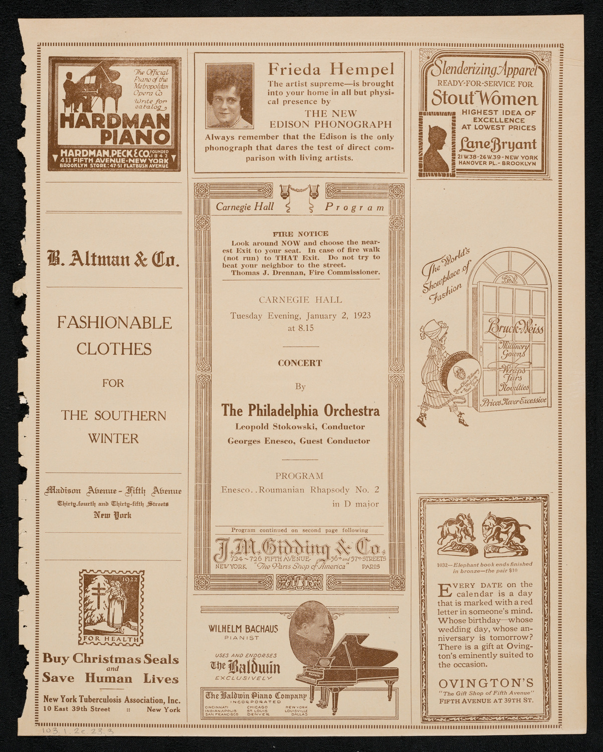 Philadelphia Orchestra, January 2, 1923, program page 5