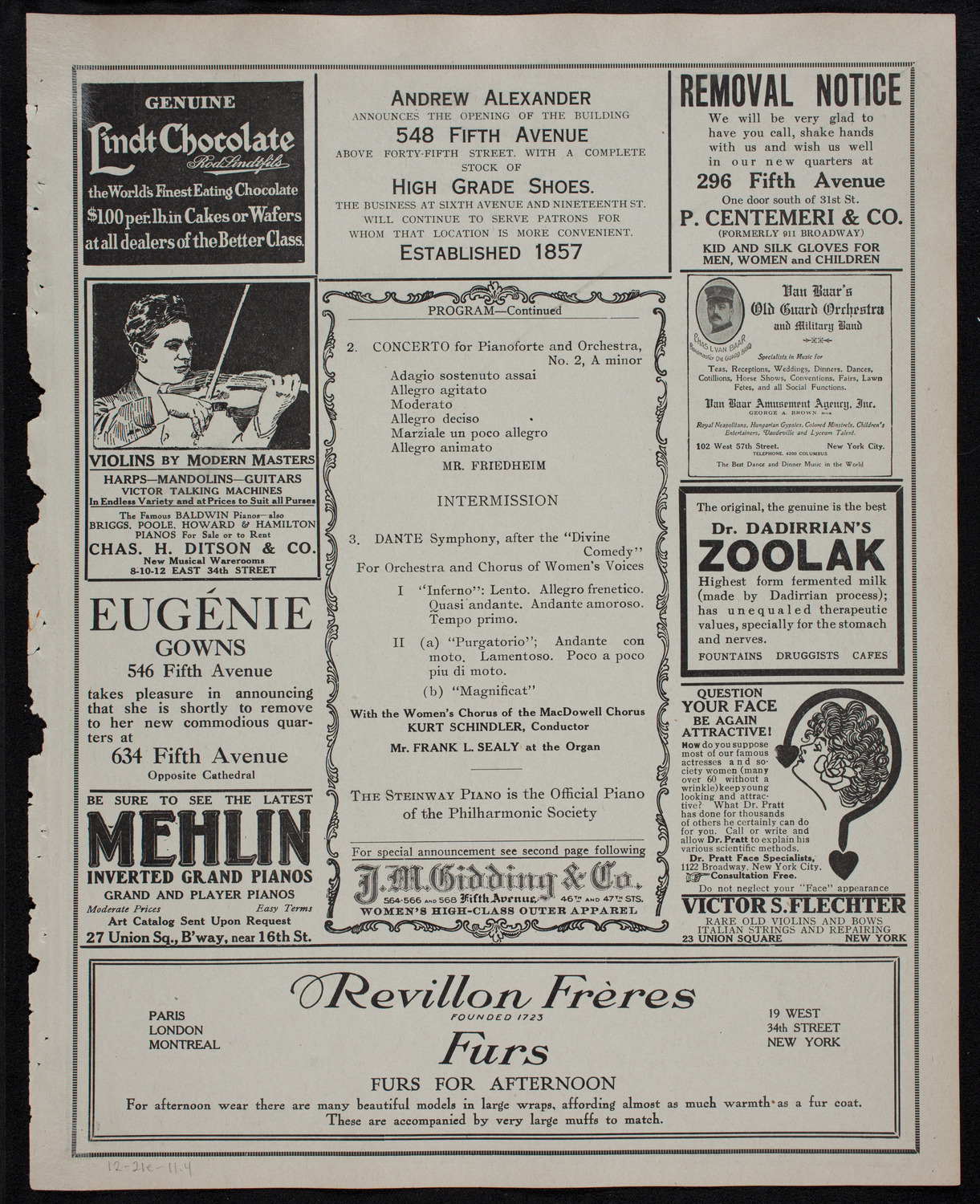 New York Philharmonic, December 21, 1911, program page 7