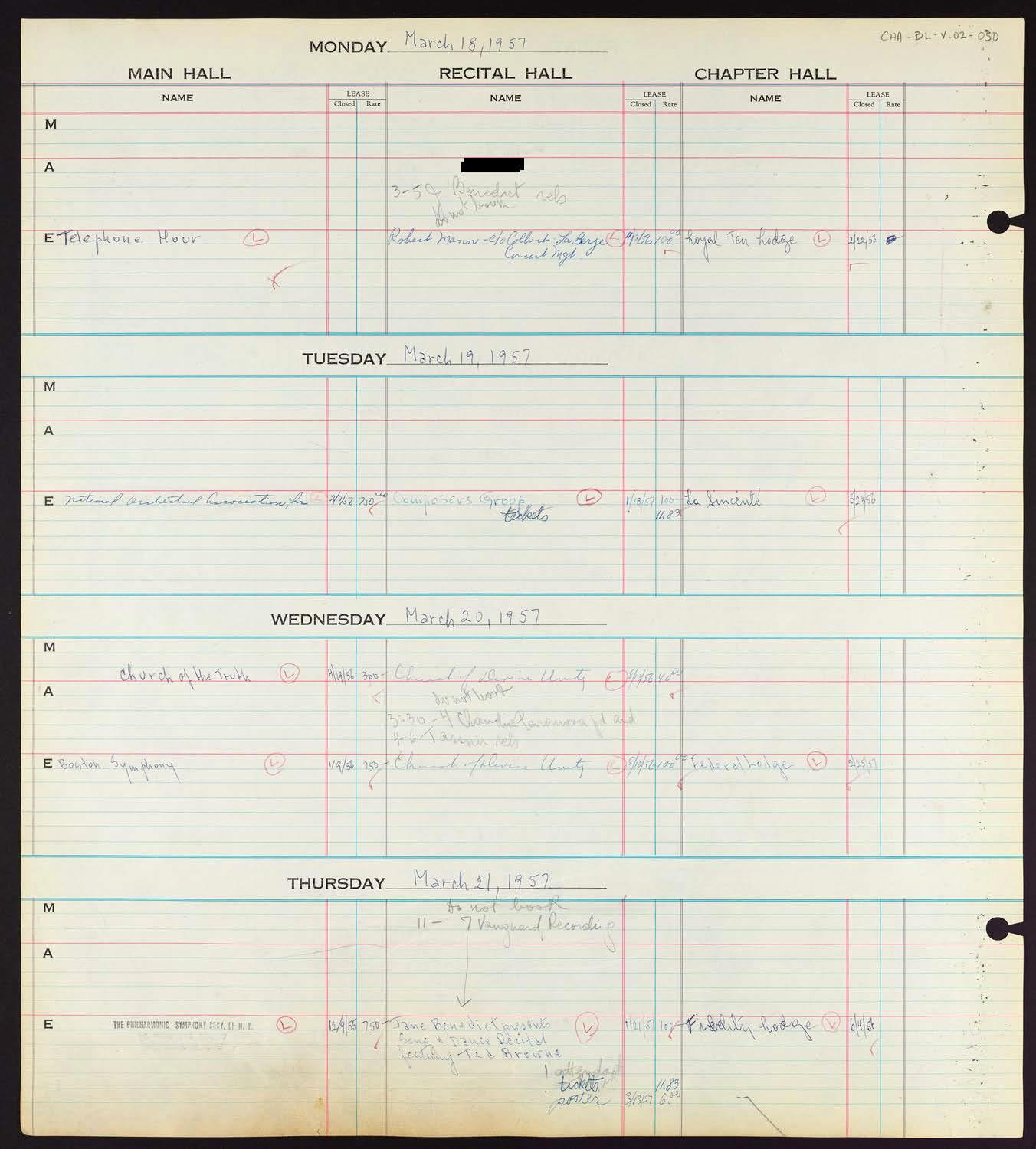 Carnegie Hall Booking Ledger, volume 2, page 50