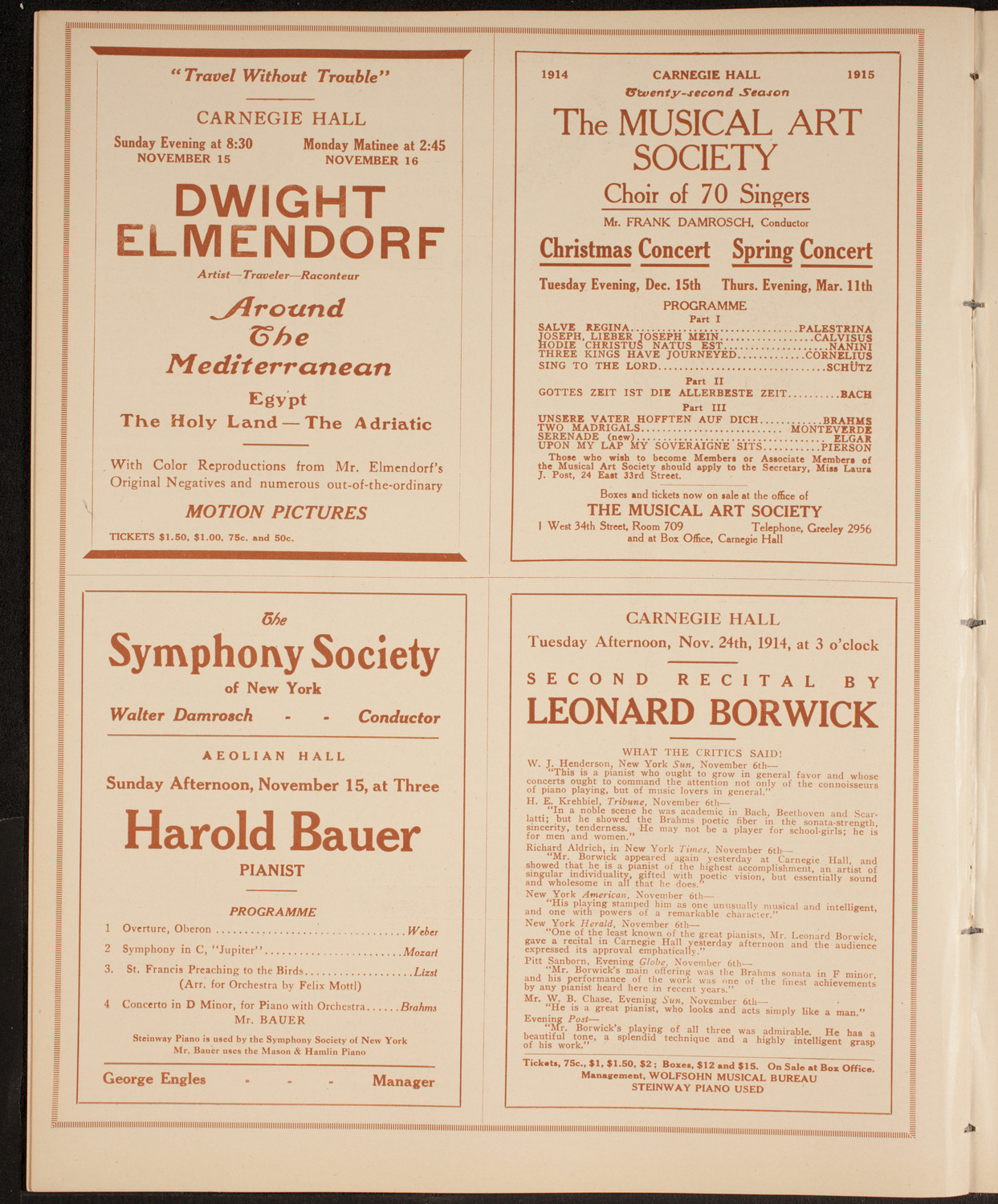 Efrem Zimbalist, Violin, November 14, 1914, program page 8