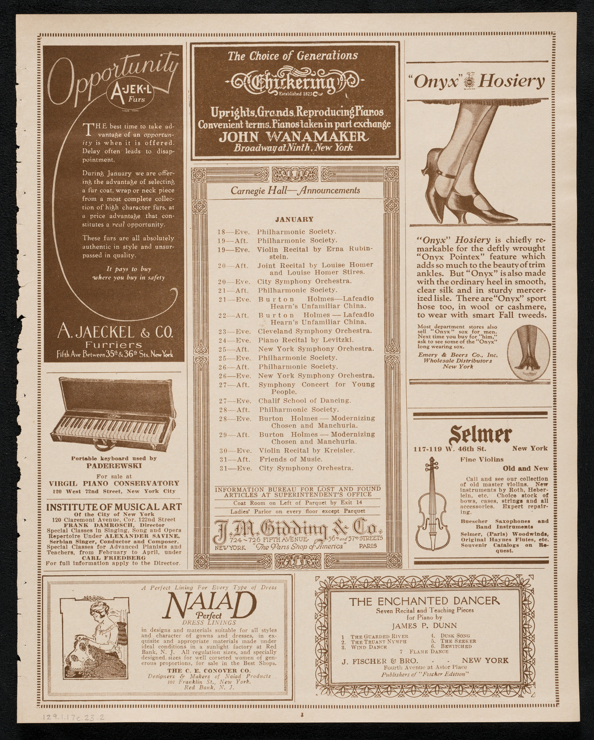 Margaret Matzenauer, Mezzo-Soprano, January 17, 1923, program page 3