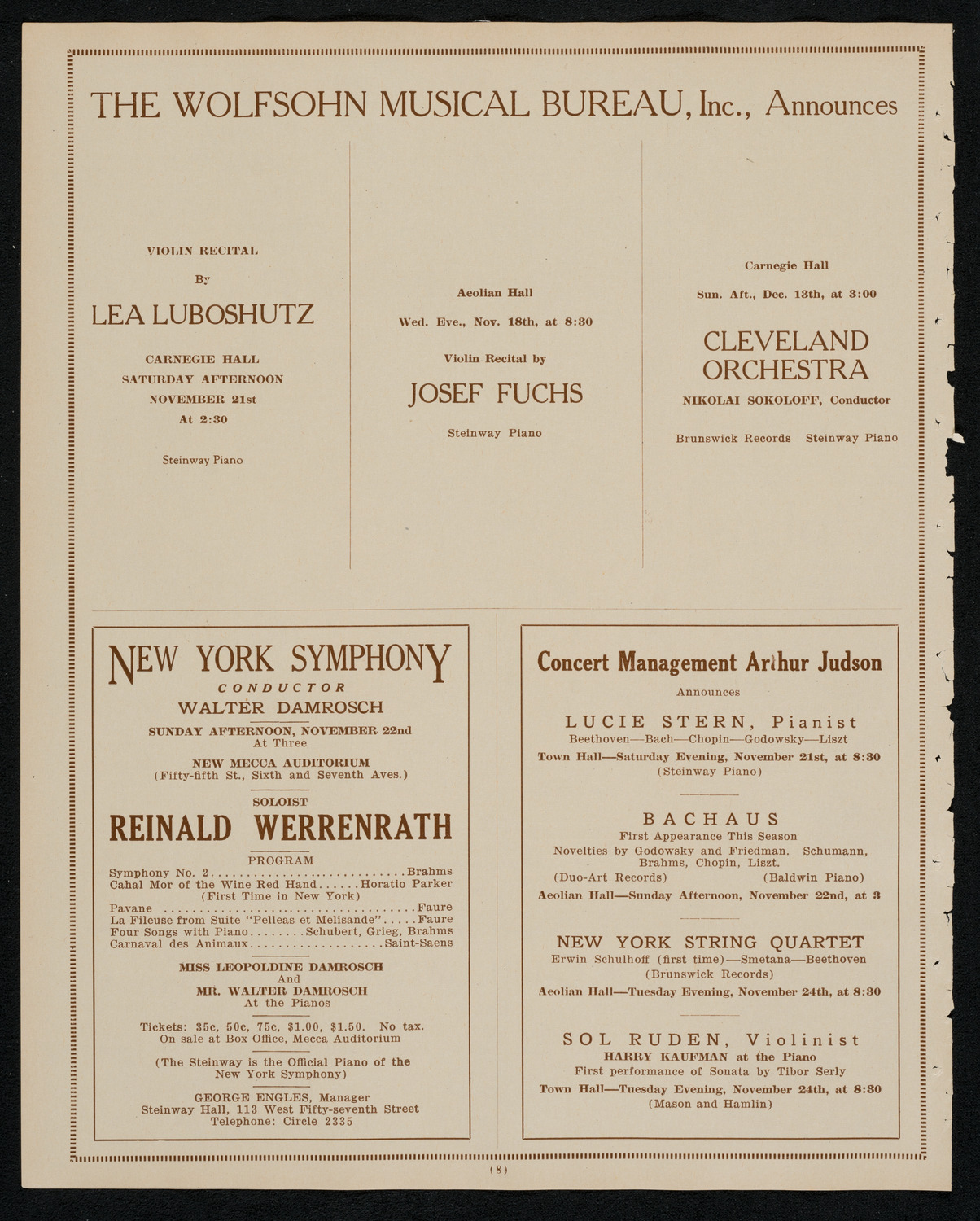 Maximilian Rose, Violin, November 18, 1925, program page 8