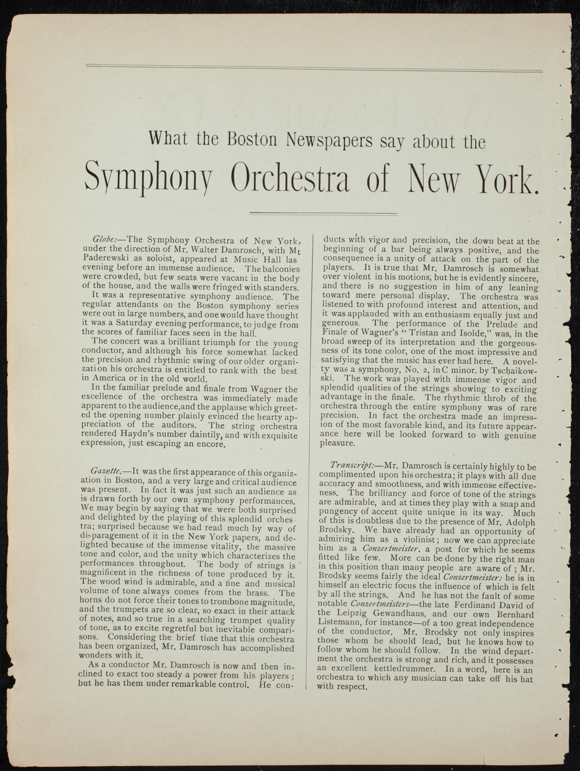 Damrosch Sunday Concert, January 17, 1892, program page 2