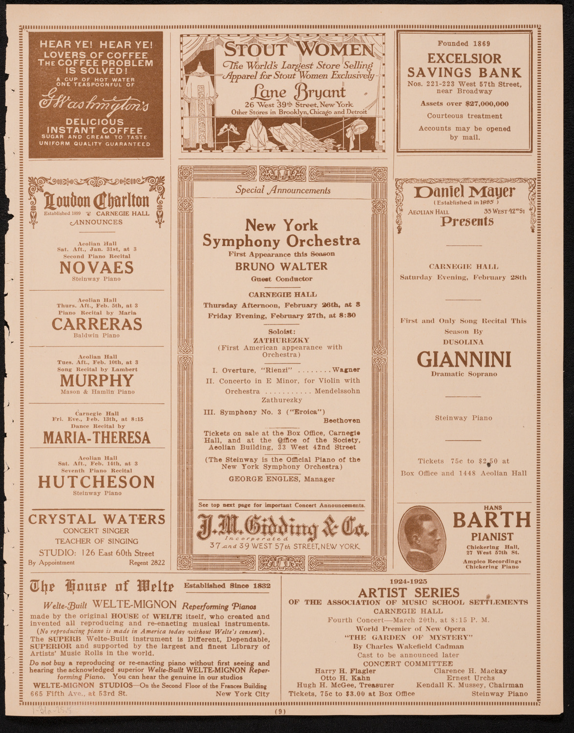 Boston Symphony Orchestra, January 31, 1925, program page 9