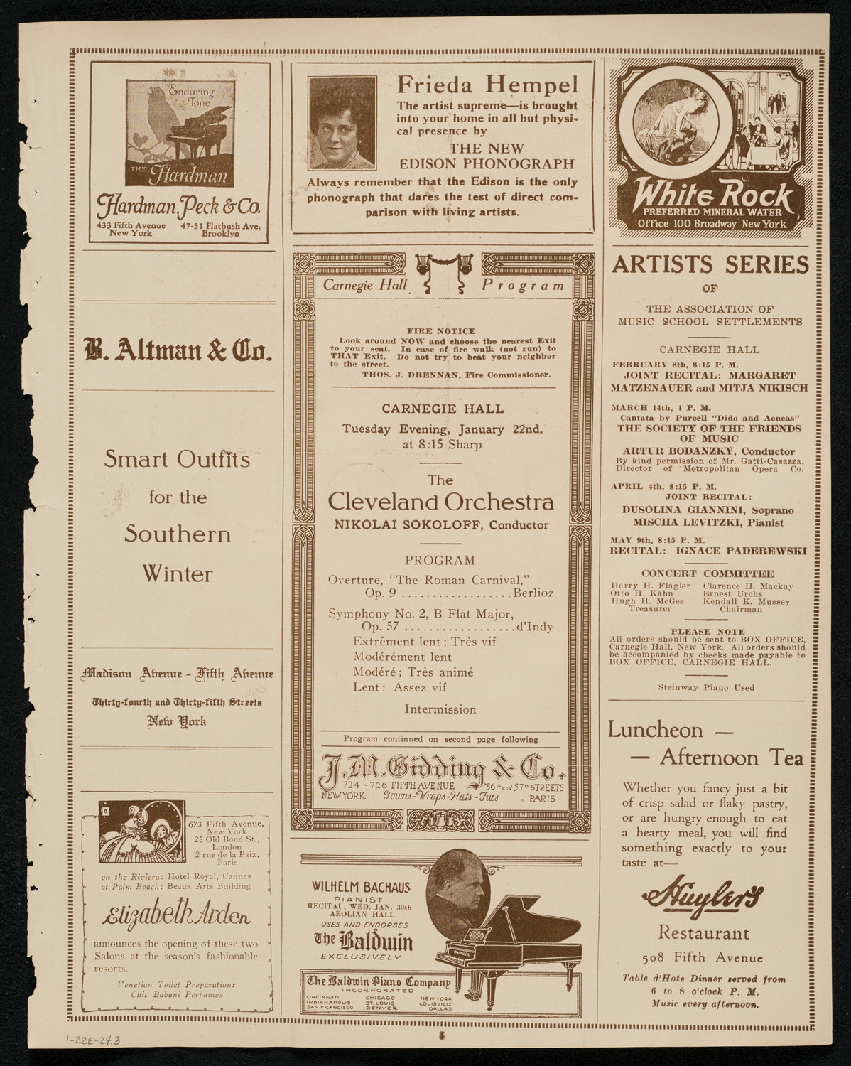 Cleveland Orchestra, January 22, 1924, program page 5