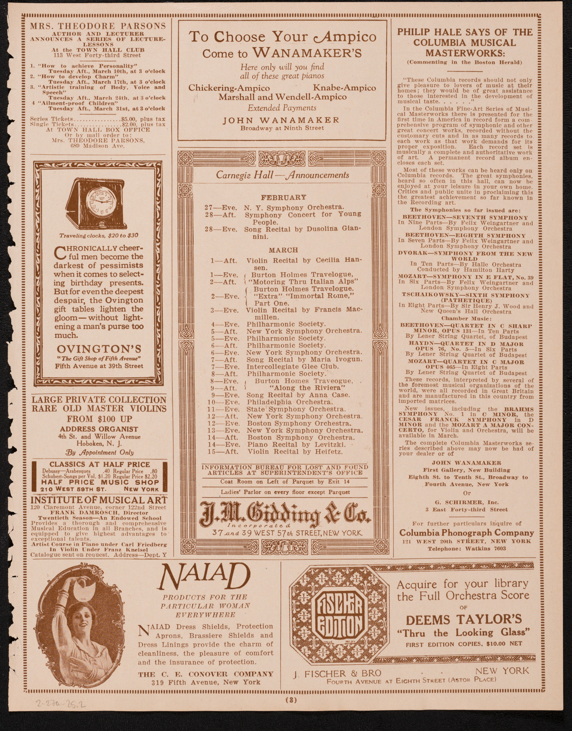 New York Philharmonic, February 27, 1925, program page 3