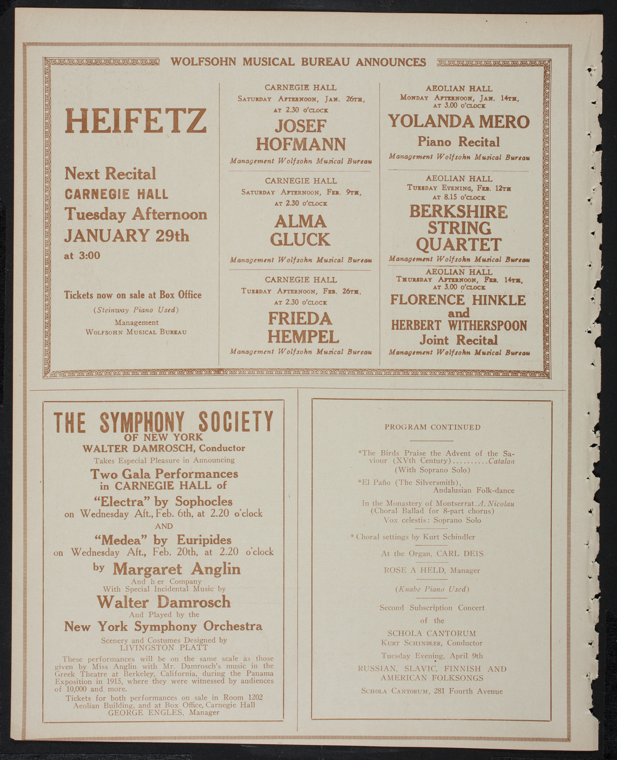 Schola Cantorum of New York, January 15, 1918, program page 8