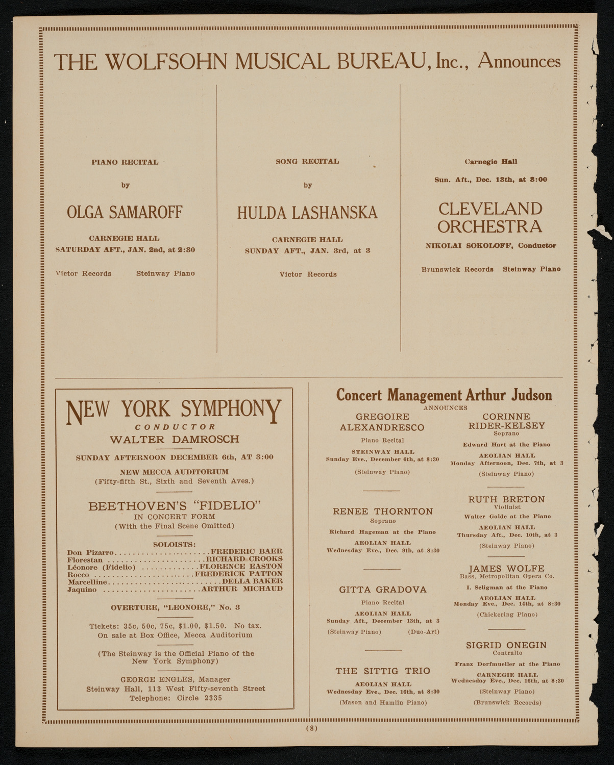 State Symphony Orchestra of New York, December 5, 1925, program page 8