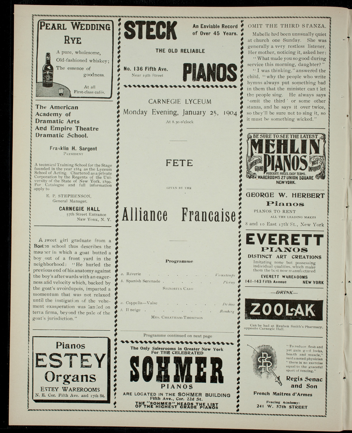 Program by L'Alliance Francaise, January 25, 1904, program page 2