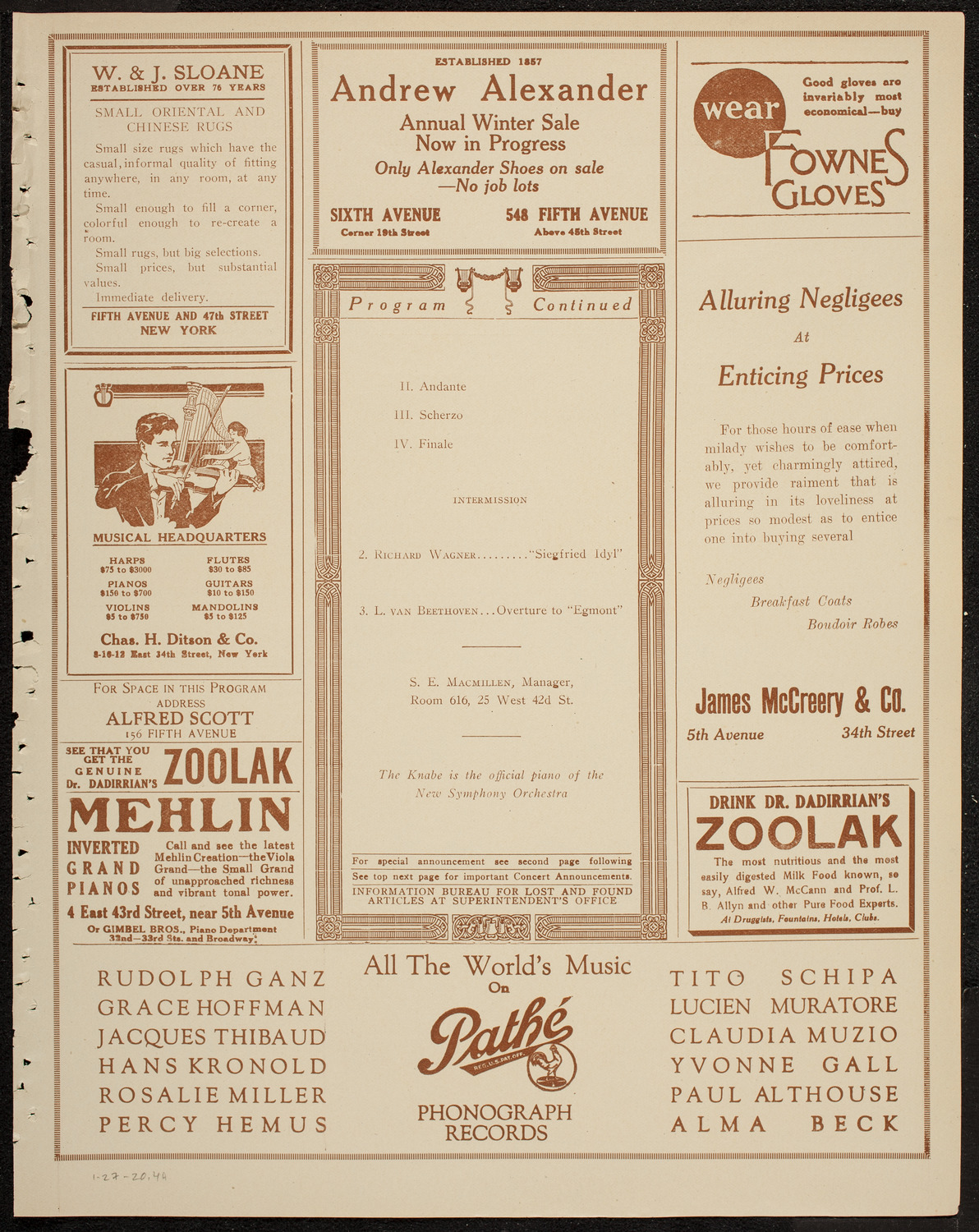 New Symphony Orchestra, January 27, 1920, program page 7