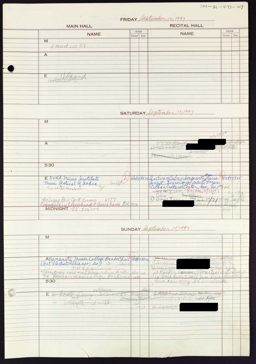 Carnegie Hall Booking Ledger, volume 43, page 7