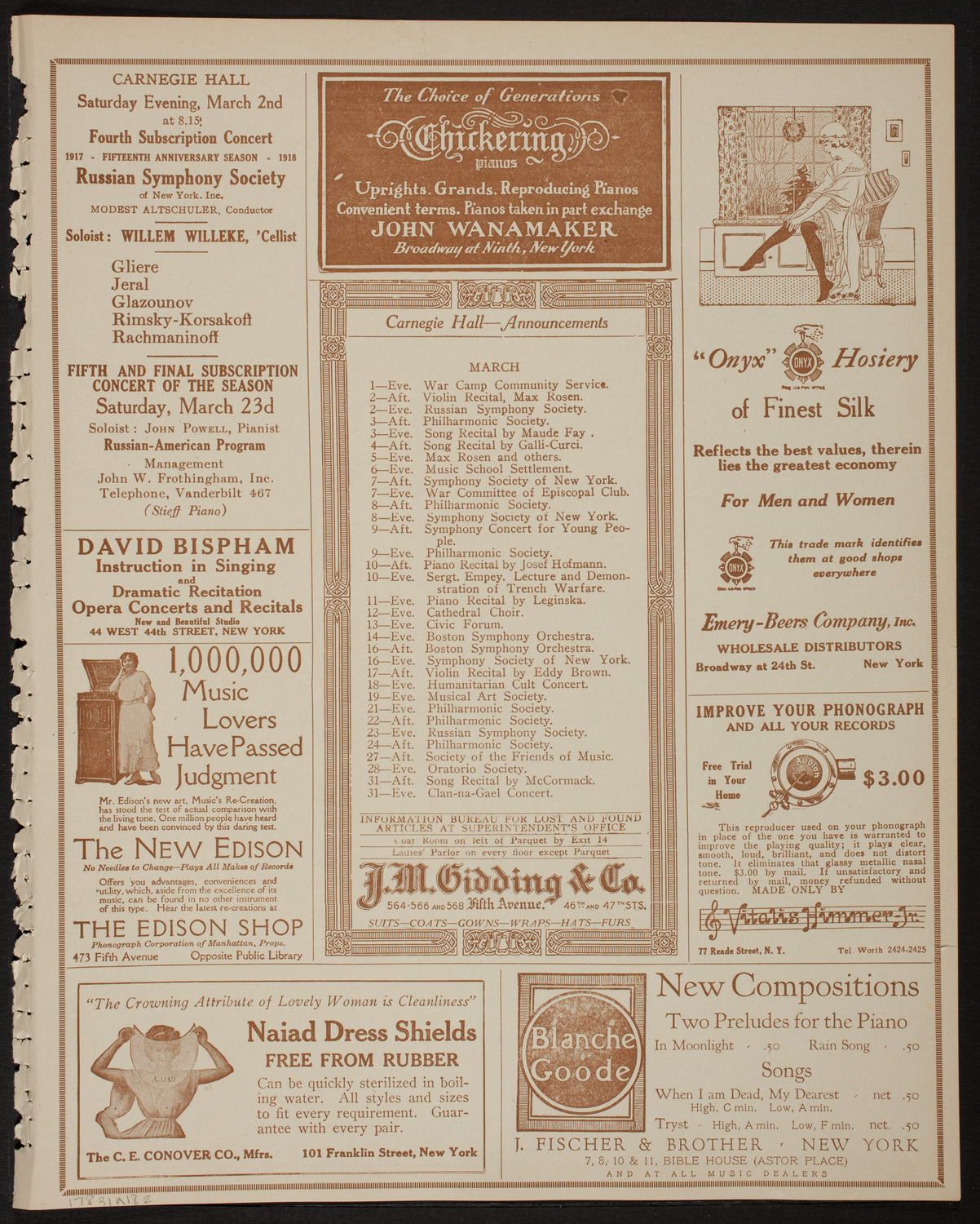 New York Philharmonic, March 1, 1918, program page 3