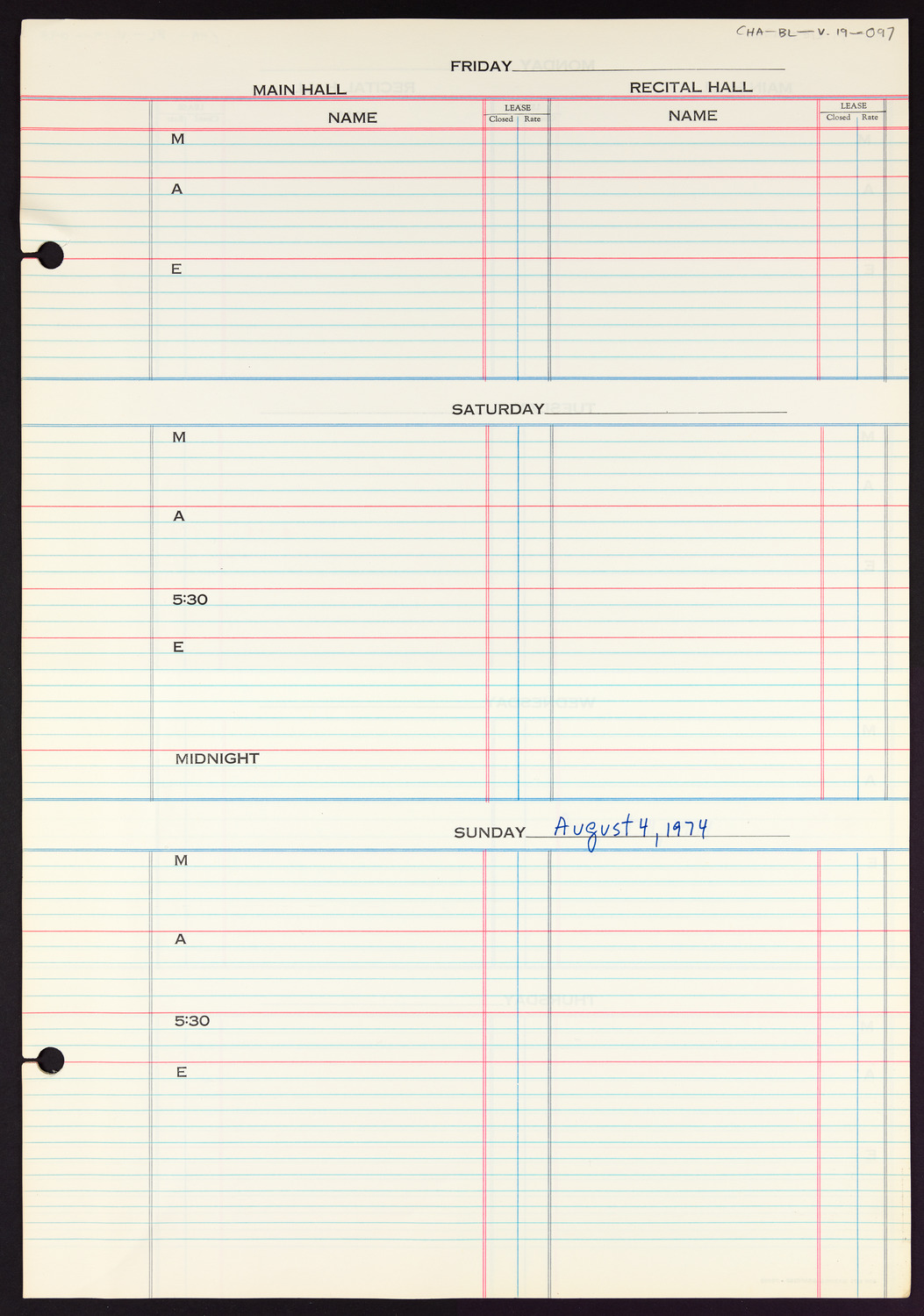 Carnegie Hall Booking Ledger, volume 19, page 97