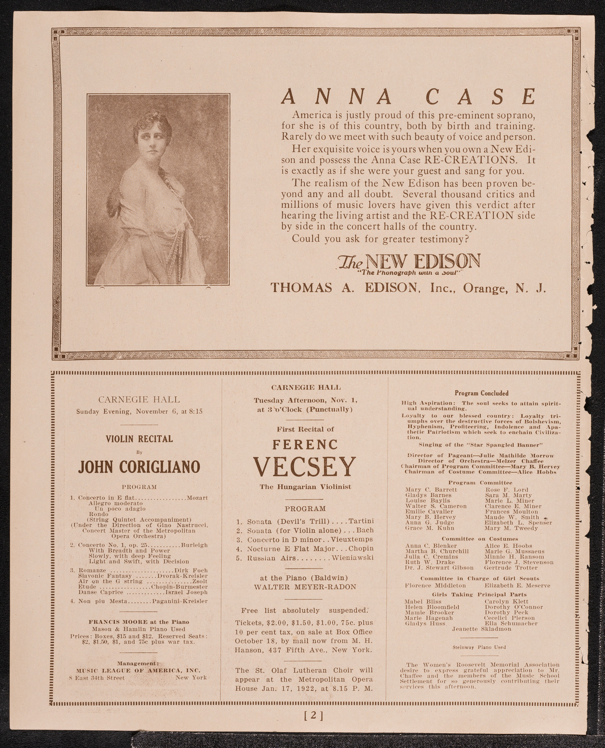 Roosevelt Patriotic Pagaent, October 27, 1921, program page 2