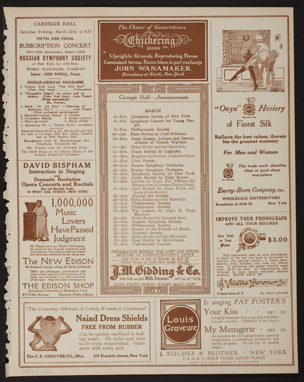 New York Philharmonic, March 8, 1918, program page 3