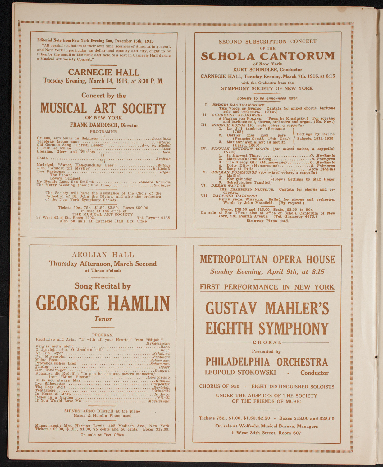 Benefit: The Laymen's League for Retreats and Social Studies, February 28, 1916, program page 10
