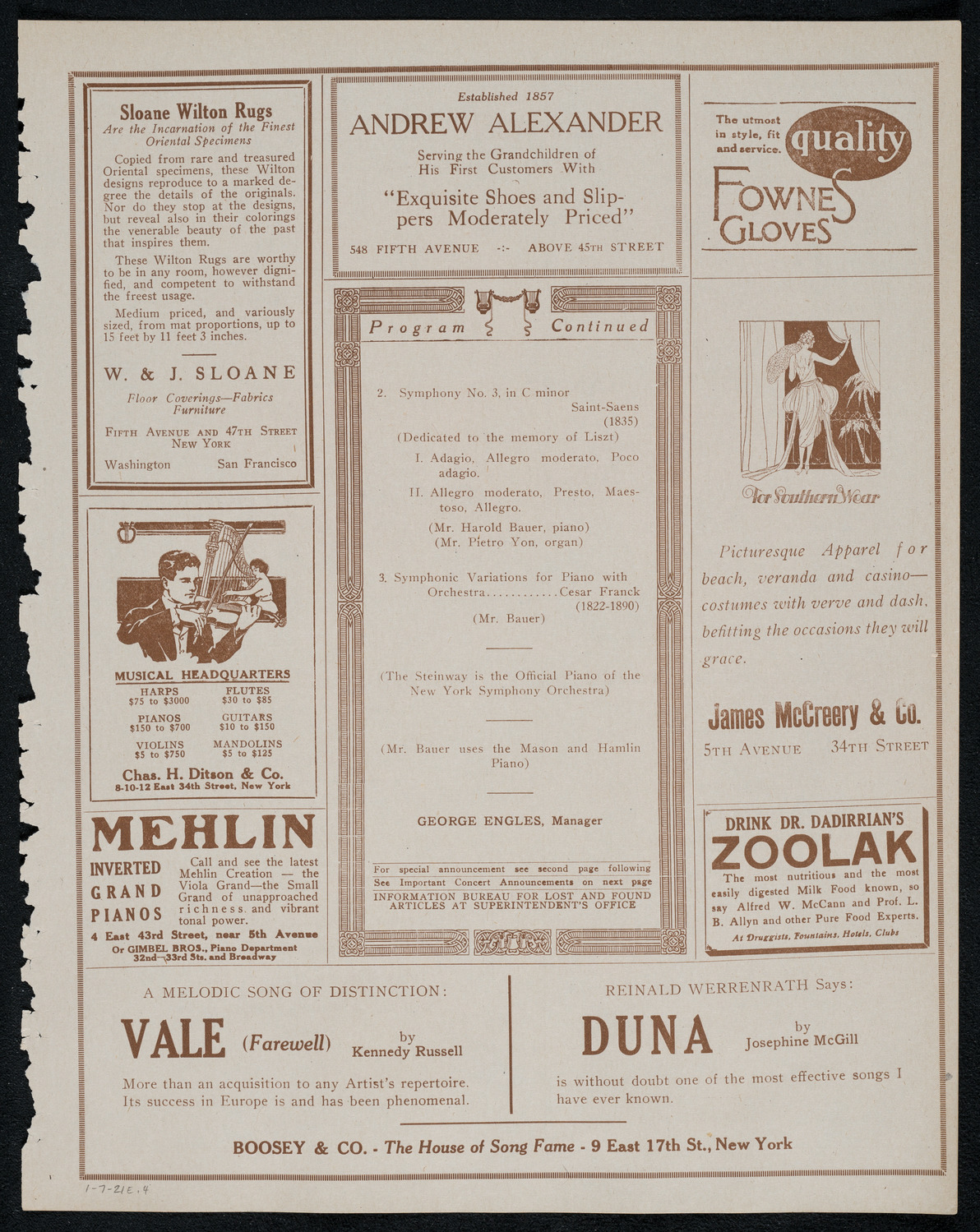 New York Symphony Orchestra, January 7, 1921, program page 7