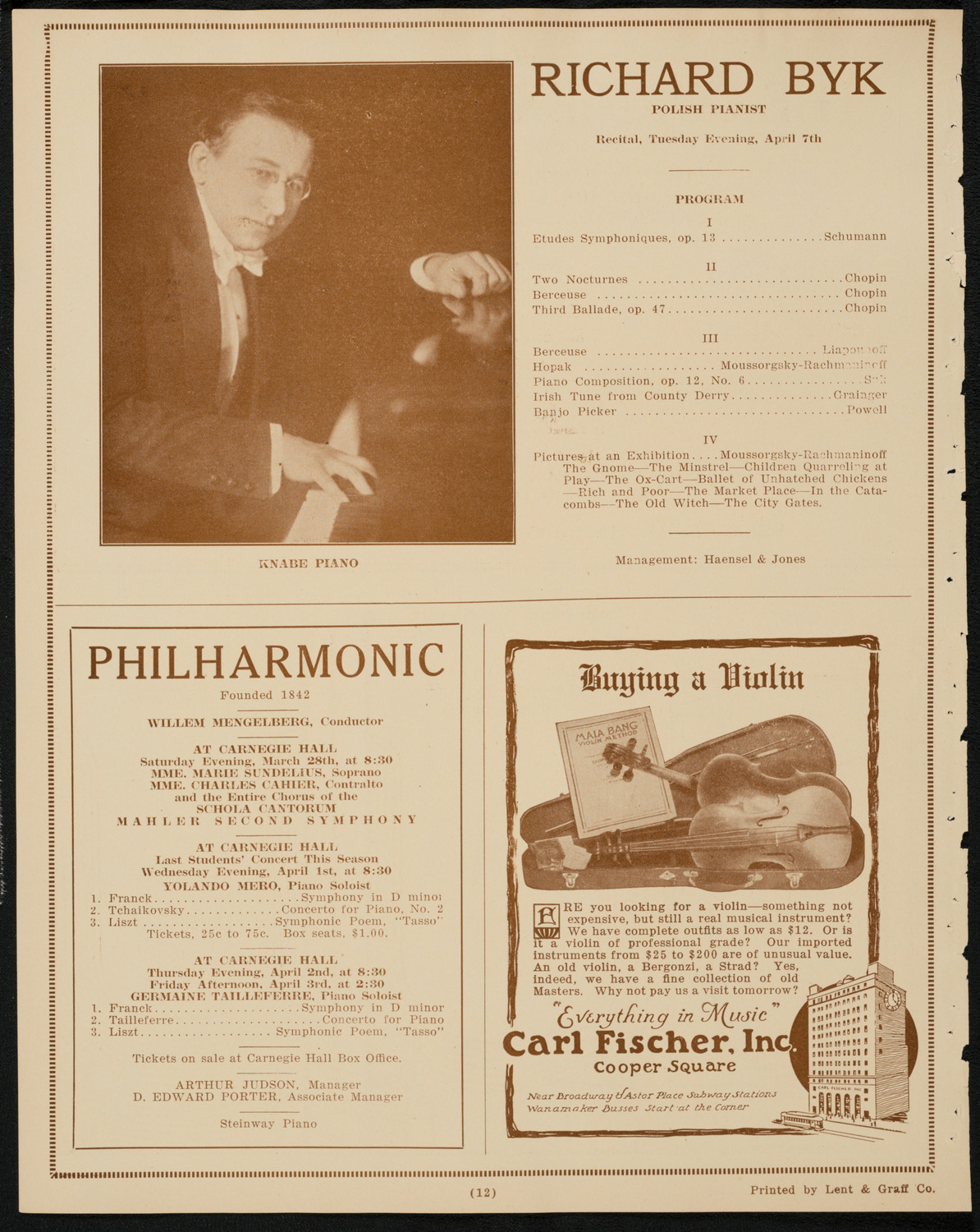 New York Philharmonic, March 26, 1925, program page 12