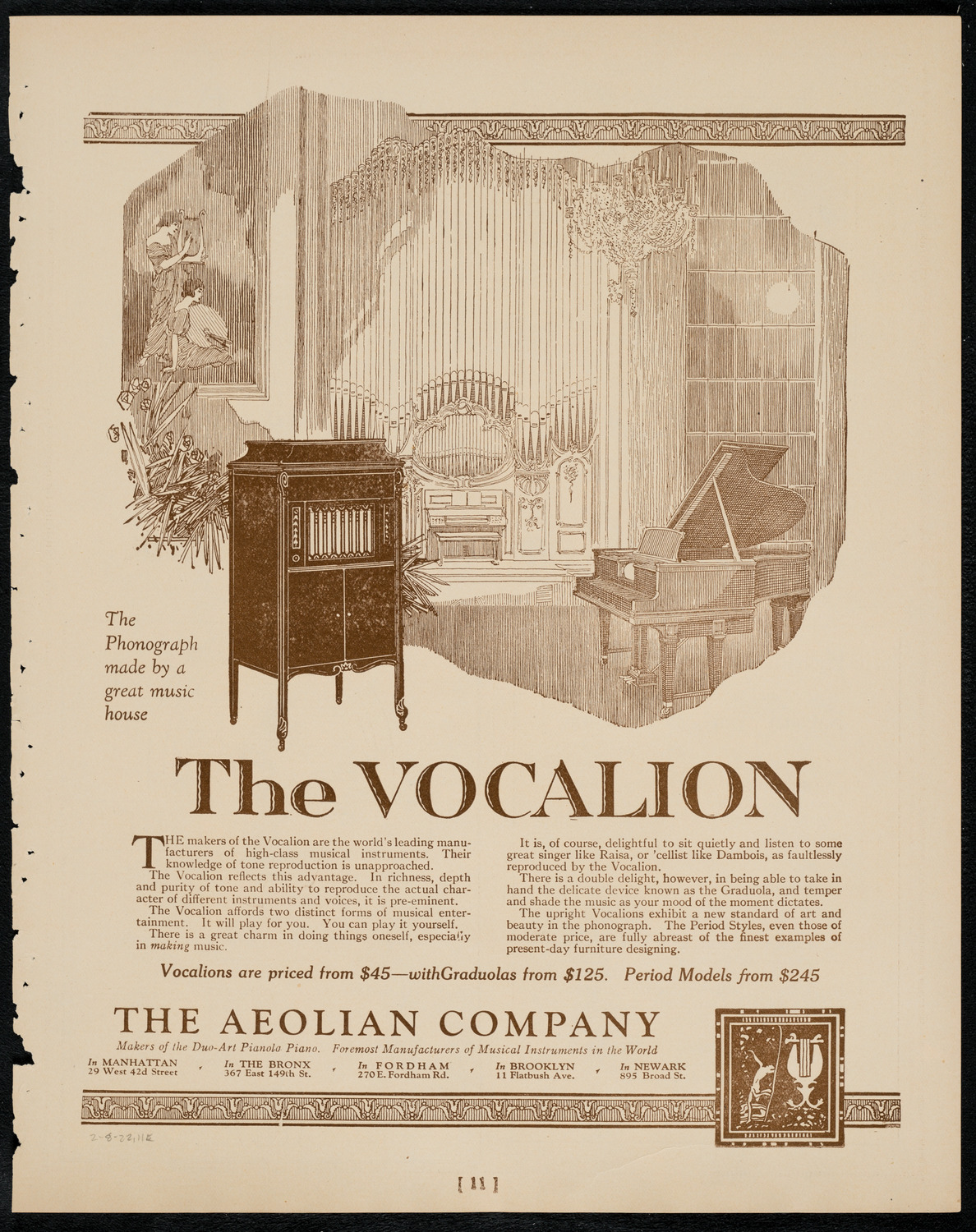 Schola Cantorum of New York, February 8, 1922, program page 11