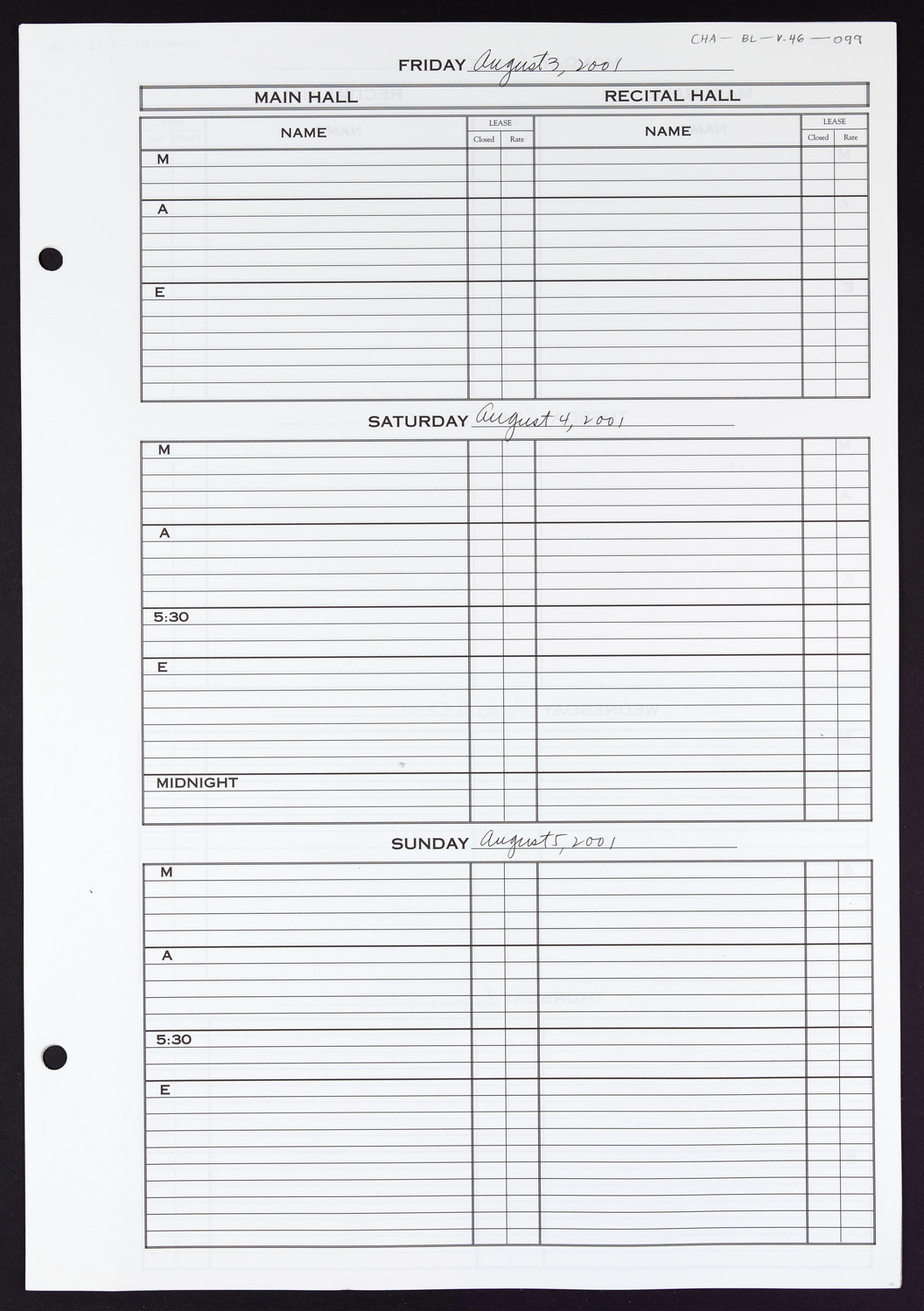 Carnegie Hall Booking Ledger, volume 46, page 99