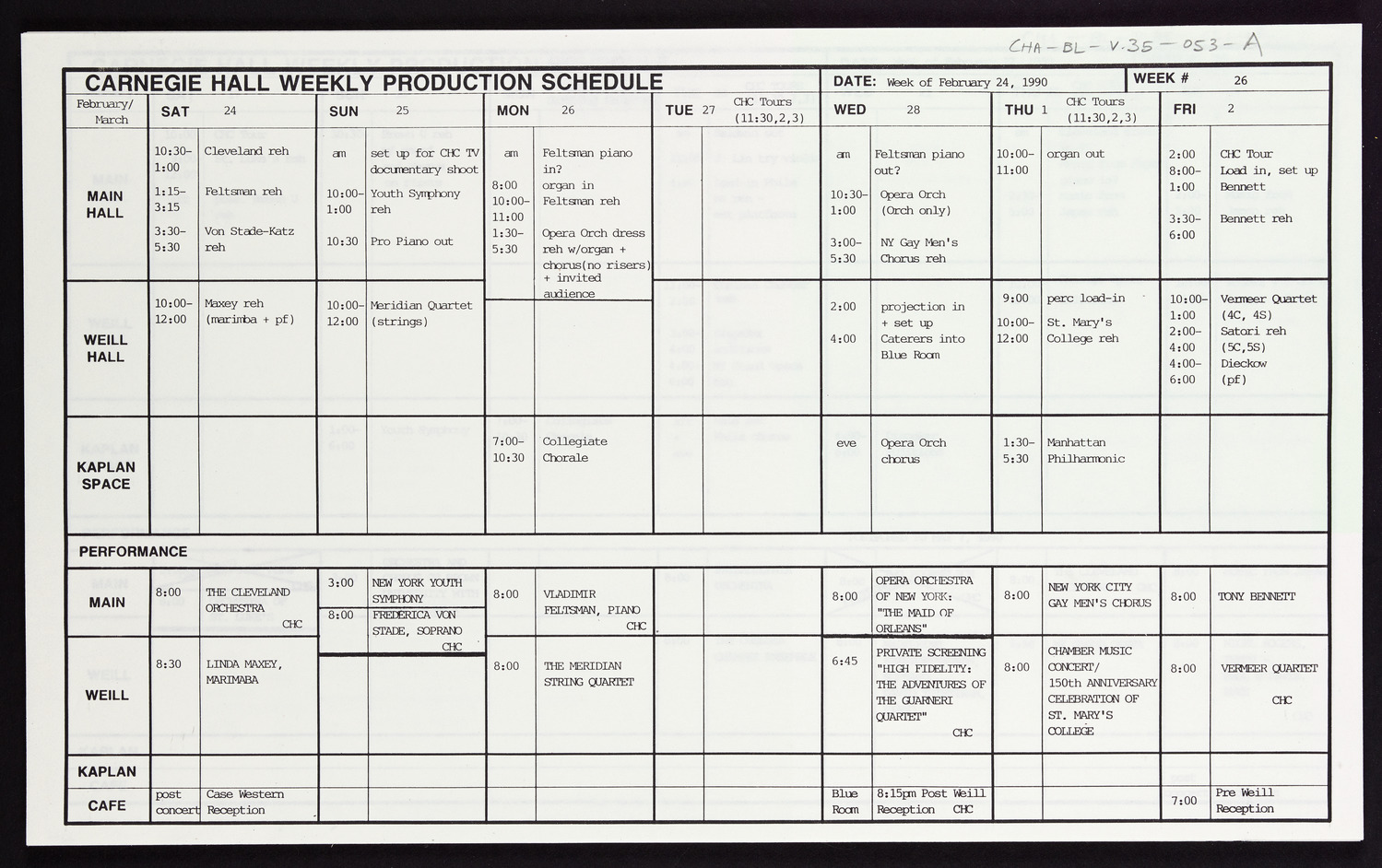 Carnegie Hall Booking Ledger, volume 35, page 53a