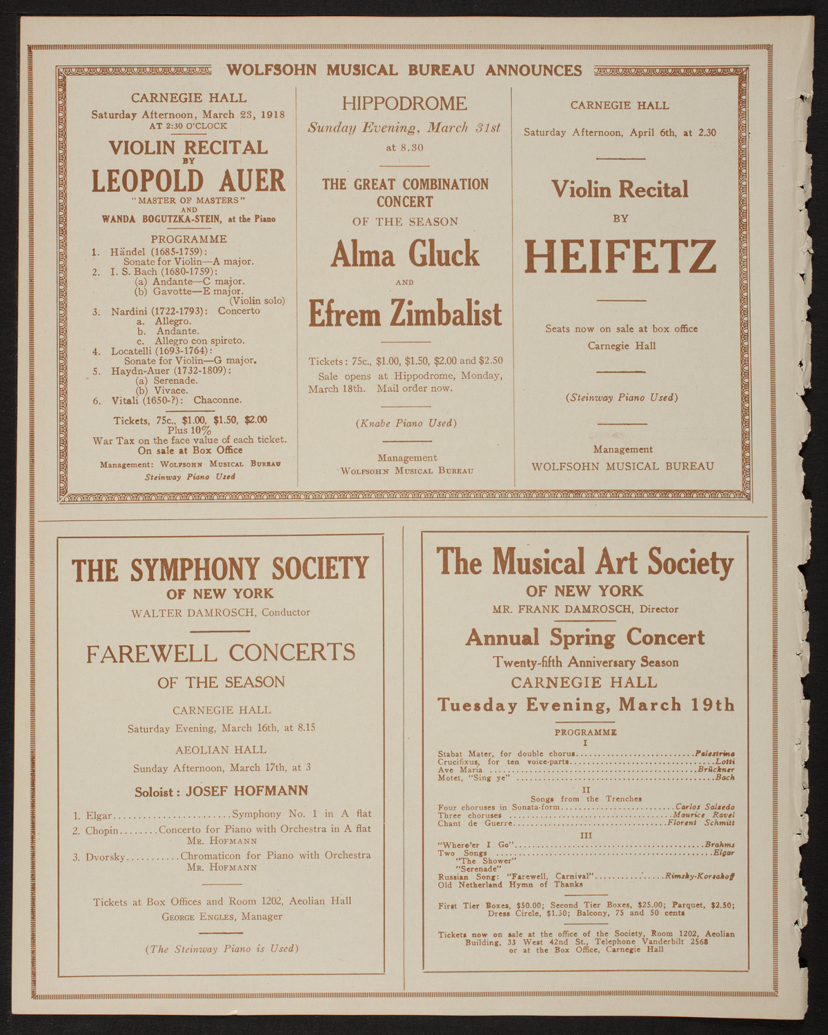 Choir of the Cathedral of St. John the Divine, March 12, 1918, program page 8