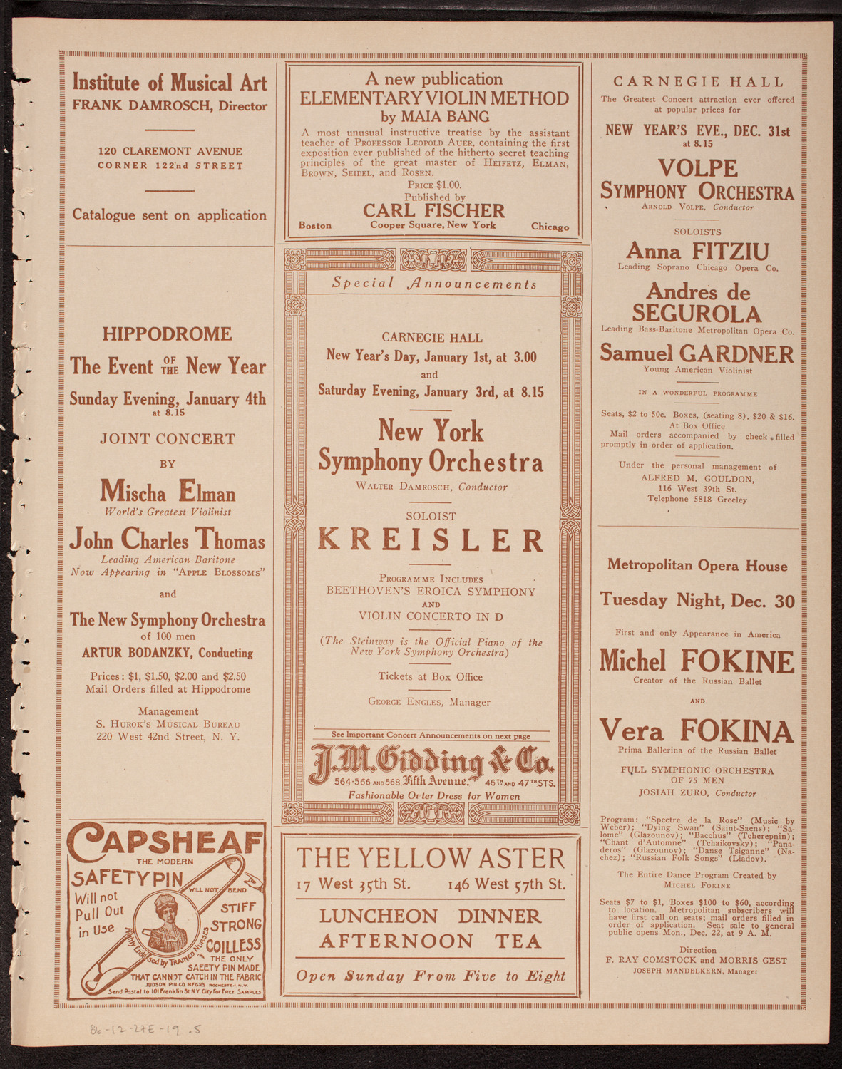Kanellos Ballet Hellenique, December 27, 1919, program page 9