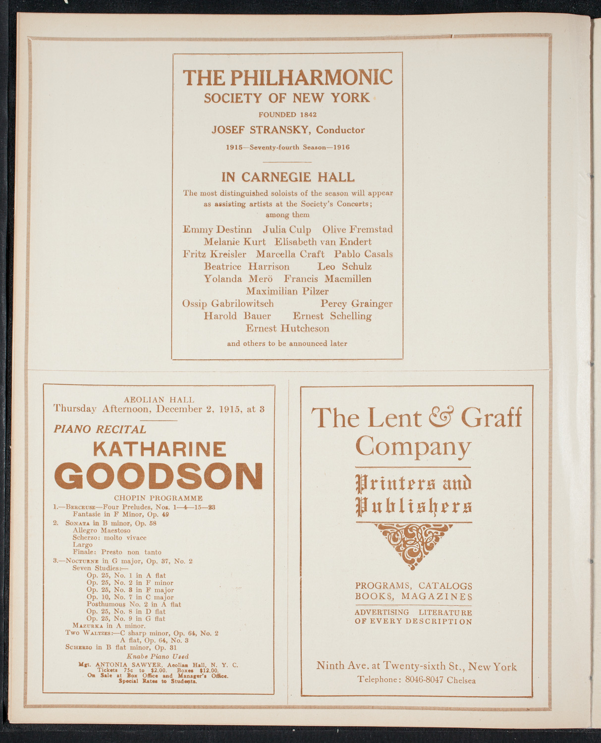 New York Philharmonic, November 28, 1915, program page 10