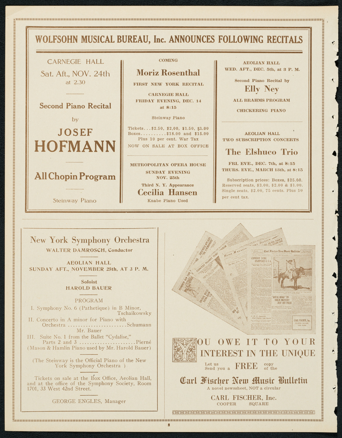 Sigrid Onégin, Contralto, November 17, 1923, program page 8