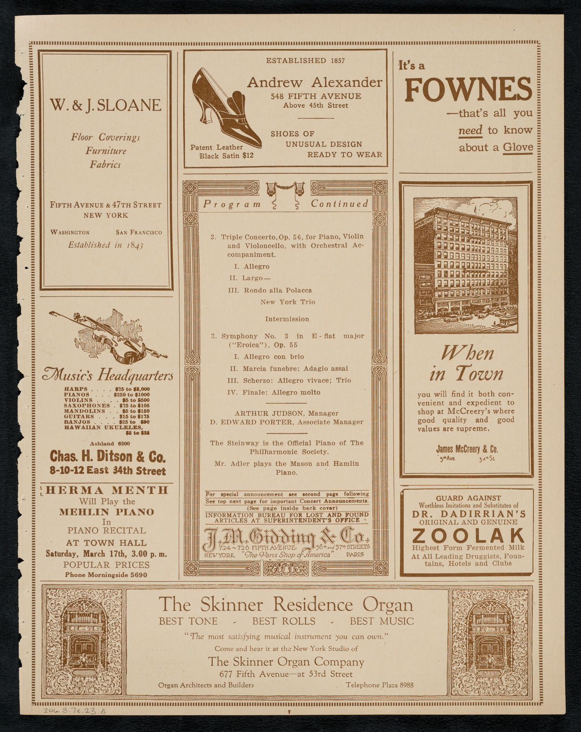 New York Philharmonic, March 7, 1923, program page 7