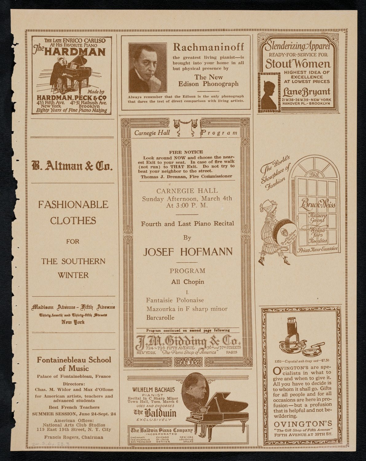 Josef Hofmann, Piano, March 4, 1923, program page 5