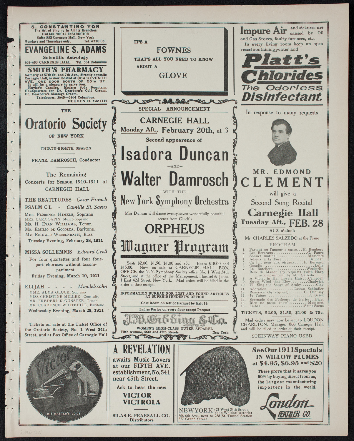 Johanna Gadski, Soprano, February 14, 1911, program page 9