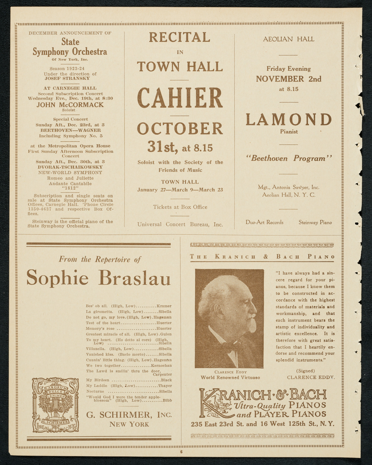 Philadelphia Orchestra, October 30, 1923, program page 6