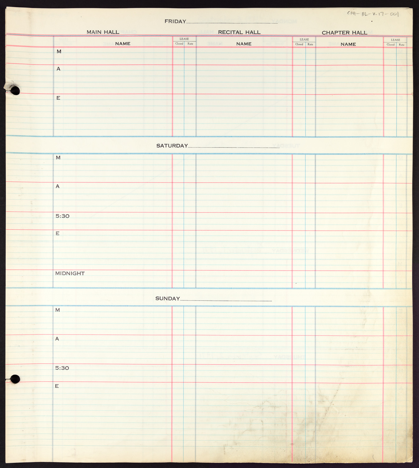 Carnegie Hall Booking Ledger, volume 17, page 1