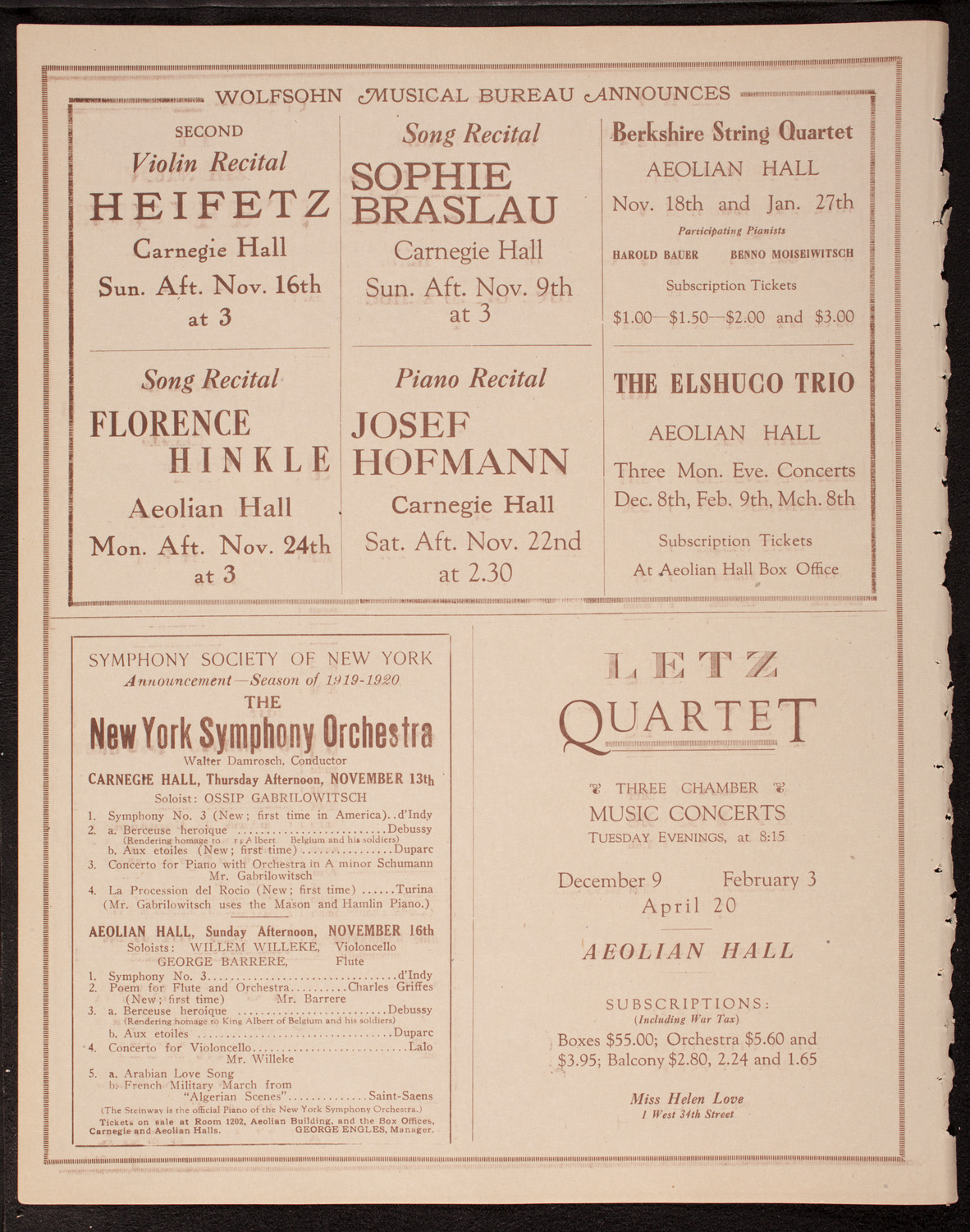 George Baklanoff, Baritone, November 8, 1919, program page 8
