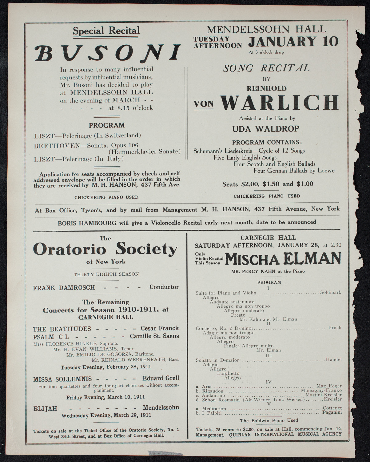 Maurice Renaud, Baritone, January 10, 1911, program page 10