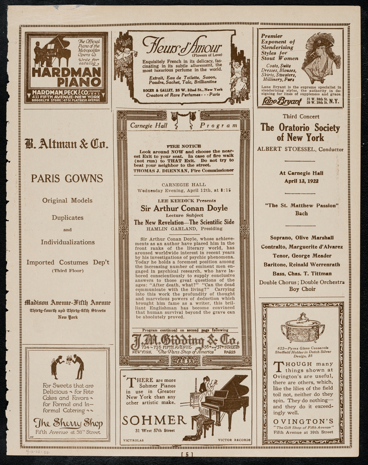 Sir Arthur Conan Doyle, April 12, 1922, program page 5