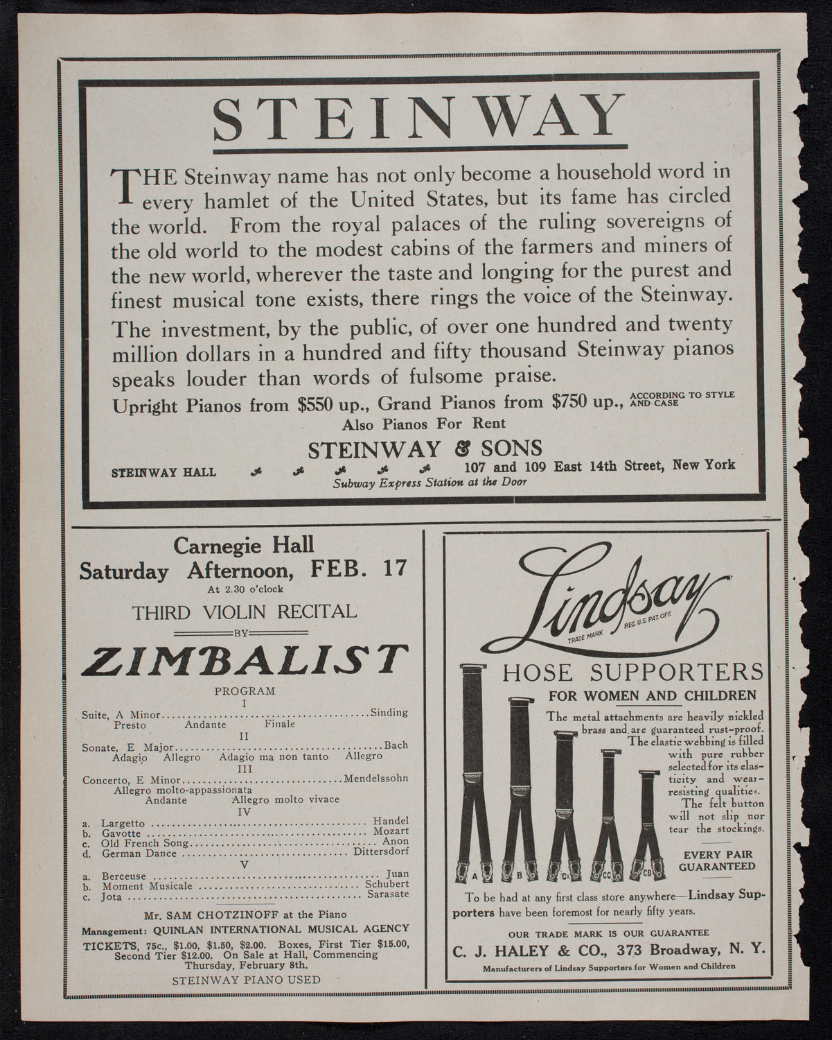 New York Philharmonic, February 18, 1912, program page 4