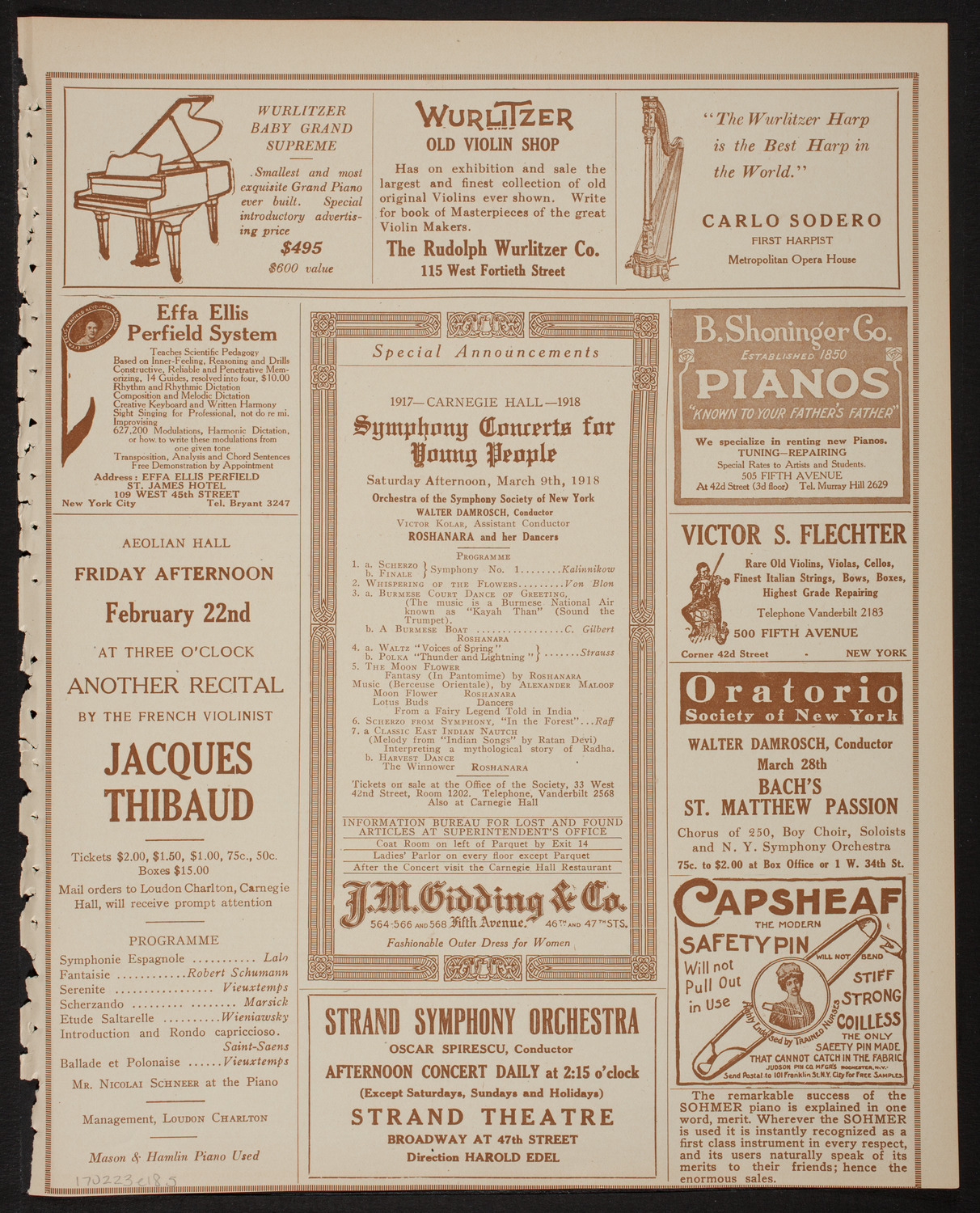 New York Symphony Orchestra, February 23, 1918, program page 9
