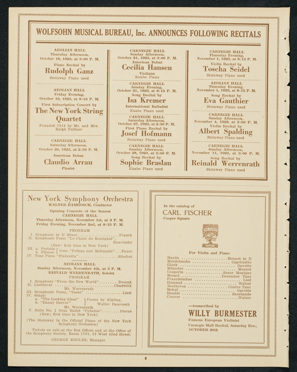 Sistine Chapel Choir, October 18, 1923, program page 8