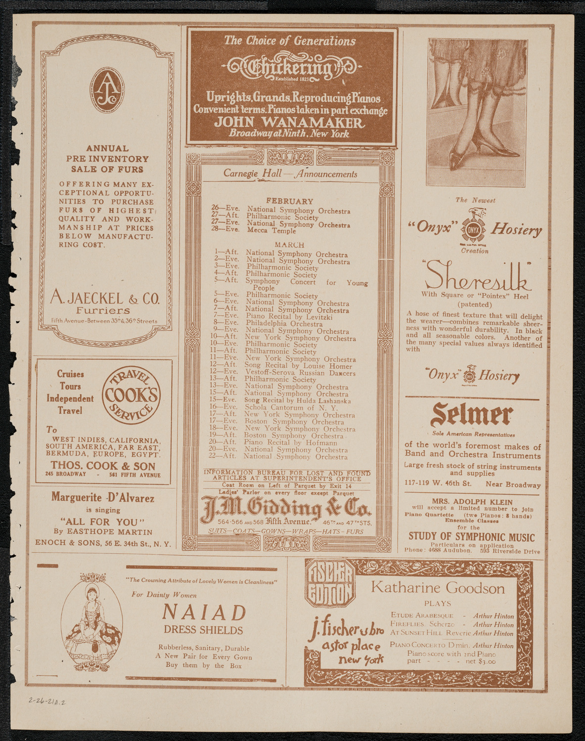 Sergei Rachmaninoff, Piano, February 26, 1921, program page 3