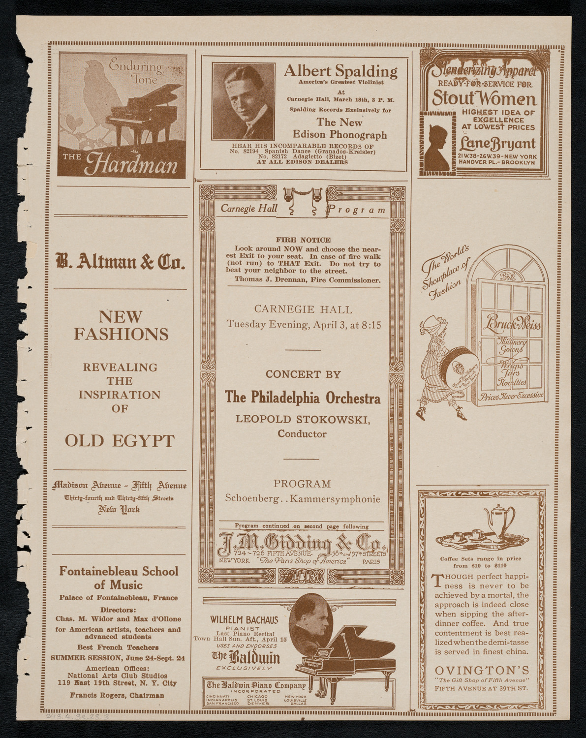Philadelphia Orchestra, April 3, 1923, program page 5